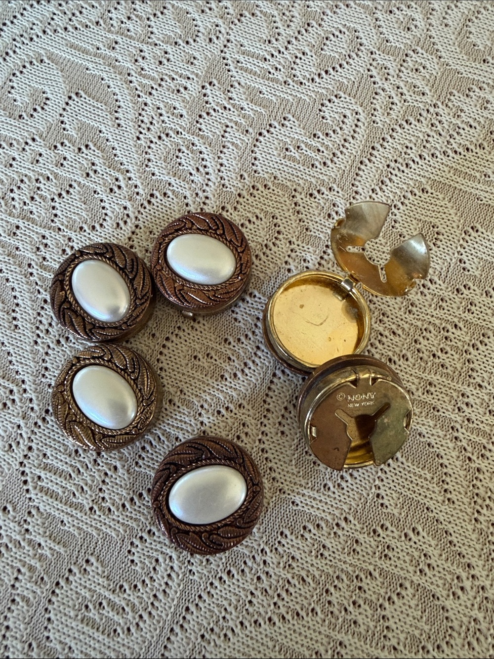 Vintage Gold Tone & Pearlescent Button Cover Set